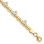 14K with White Rhodium Diamond-cut Claddagh Polished Link 7.25 inch Bracelet
