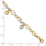 14K and White Rhodium Polished Dangles and Diamond-cut Heart Links 7.25 inch Bracelet - Image 3