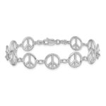 14k White Gold Polished Peace Sign 7.5 inch Bracelet - Image 3