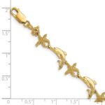 14K Polished and Textured Dolphin and Starfish 7.5 inch Bracelet - Image 3