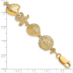 14K Polished Starfish/Shell/Clam Link 7.5 inch Bracelet - Image 3