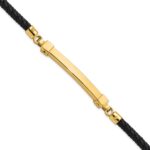 14K Polished 4mm Bar Braided Black Leather 8 inch Bracelet