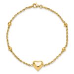 14k Polished and Diamond-cut Beaded Puffed Heart 7.75 inch Bracelet - Image 4