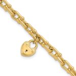 14K Polished Heart Lock Charm Fancy Link 7.5 inch Bracelet