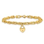 14K Polished Heart Lock Charm Fancy Link 7.5 inch Bracelet - Image 3
