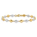 14K Two-tone Polished and Diamond-cut Puffed Beads 7.75 inch Bracelet - Image 3
