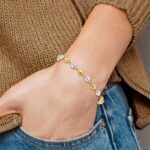 14K Two-tone Polished and Diamond-cut Puffed Beads 7.75 inch Bracelet - Image 6