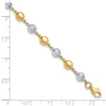 14K Two-tone Polished and Diamond-cut Puffed Beads 7.75 inch Bracelet - Image 5