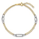14K Two-tone Polished and Diamond-cut 3-Station 6.5 inch Bracelet Plus 0.75 inch Extender - Image 4