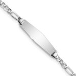 14k White Gold Polished Solid Chain/Solid Plate Figaro Link Soft Diamond Shape 19.5x5.5mm Plate 7 inch ID Bracelet