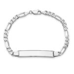 14k White Gold Polished Solid Chain/Solid Plate Figaro Link Soft Diamond Shape 33x9mm Plate 8 inch ID Bracelet - Image 4