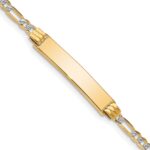 14k Polished with Rhodium Pav‚ Solid Chain/Solid Plate Figaro Link 25.5x5mm Plate ID Bracelet