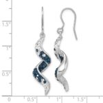 Sterling Silver Rhodium-Plated Polished Long Twirl White and Blue Crystal Wave Dangle Earrings - Image 5