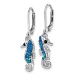 Sterling Silver Rhodium-plated Polished Blue Crystal Seahorse Dangle Earrings - Image 2
