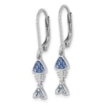 Sterling Silver Rhodium-plated Polished Blue Crystal Bonefish Dangle Earrings - Image 2