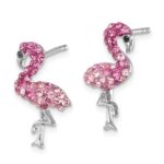 Sterling Silver Rhodium-plated Polished Pink Crystal Flamingo Post Earrings - Image 2