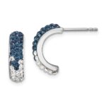 Sterling Silver Rhodium-Plated Polished Blue and White Crystal J-Hoop Earrings