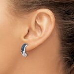 Sterling Silver Rhodium-Plated Polished Blue and White Crystal J-Hoop Earrings - Image 3