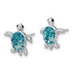 Sterling Silver Rhodium-plated Polished Blue Crystal Turtle Post Earrings - Image 2
