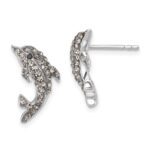 Sterling Silver Rhodium-plated Polished Pale Blue Crystal Dolphin Post Earrings