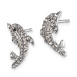 Sterling Silver Rhodium-plated Polished Pale Blue Crystal Dolphin Post Earrings - Image 2