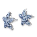 Sterling Silver Rhodium-plated Polished Blue Crystal Starfish Post Earrings - Image 2