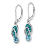 Sterling Silver Rhodium-plated Polished Blue and White Crystal Flip Flop Dangle Leverback Earrings - Image 2