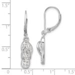 Sterling Silver Rhodium-plated Polished White Crystal Flip Flop Dangle Leverback Earrings - Image 5