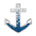 Sterling Silver Rhodium-Plated Polished Crystal Anchor Chain Slide