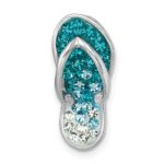 Sterling Silver Rhodium-plated Polished Blue Crystal Flip Flop Chain Slide