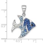 Sterling Silver Rhodium-plated Polished Blue and White Crystal Angel Fish Pendant - Image 5