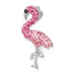 Sterling Silver Rhodium-plated Polished Pink Crystal Flamingo Pendant - Image 4