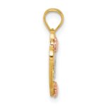 14k Two-tone and White Rhodium Polished LOVE Floral And Bird Heart Pendant - Image 2