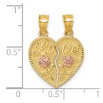 14k Two-tone Polished Break-Apart Heart With LOVE And Roses Pendant - Image 4