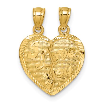 14k Polished Diamond-cut I LOVE YOU 2-Piece Break Apart Heart Pendant