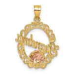 14k Two-tone and White Rhodium Polished GRANDMA Rose Oval Pendant - Image 3