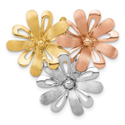 14k with White and Rose-tone Rhodium Brushed and Polished Three Flowers Chain Slide Pendant