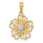 14k with White Rhodium Polished Fancy Pierced Flower Charm