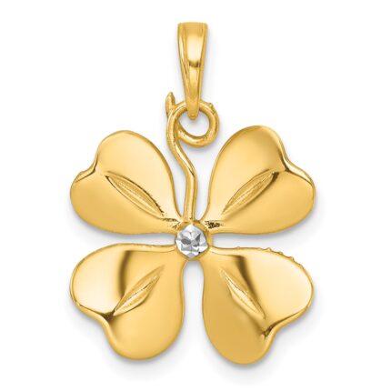 14k with White Rhodium Polished 4-Leaf Clover Charm Pendant