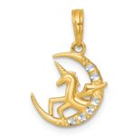 14k with White Rhodium Polished Unicorn In Moon Charm