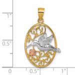 14k Two-tone with White Rhodium Polished Hummingbird and Flower Filigree Pendant - Image 4