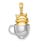 14k with White Rhodium Polished 3-D Cat In Mug Charm - Image 3