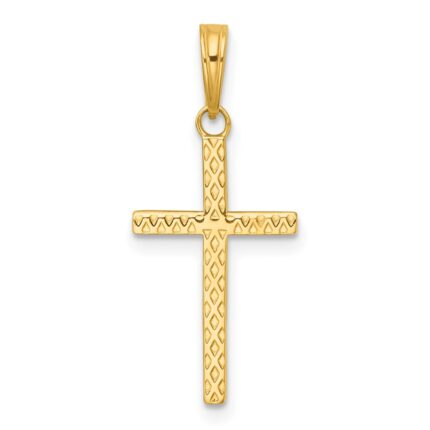 14k Polished Textured Cross Pendant