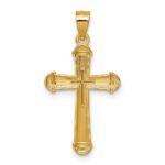 14k Polished and Diamond-cut Grooved Hollow Back Cross Pendant - Image 3