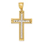 14k and White Rhodium Polished Diamond-cut Textured Fancy Latin Cross Pendant