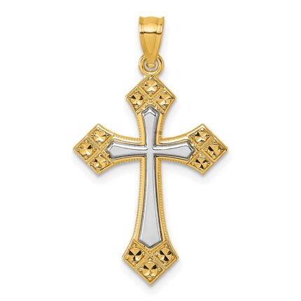 14k Two-tone Diamond-cut Polished Passion Cross Pendant