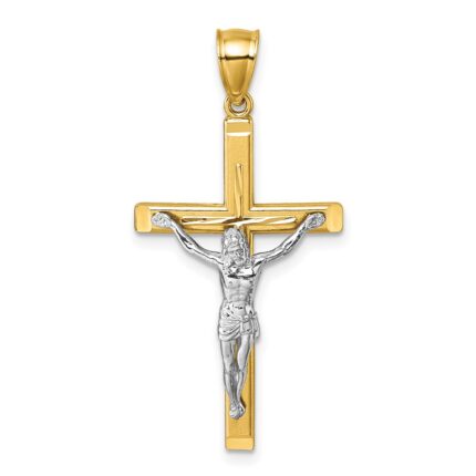 14k Polished Two-tone Diamond-cut Crucifix Pendant
