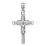 14k Polished White Gold Diamond-cut Textured Crucifix Pendant