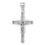 14k Polished White Gold Diamond-cut Textured Crucifix Pendant - Image 3