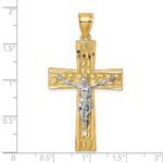 14k and White Rhodium Polished Diamond-cut Nugget Crucifix Pendant - Image 4